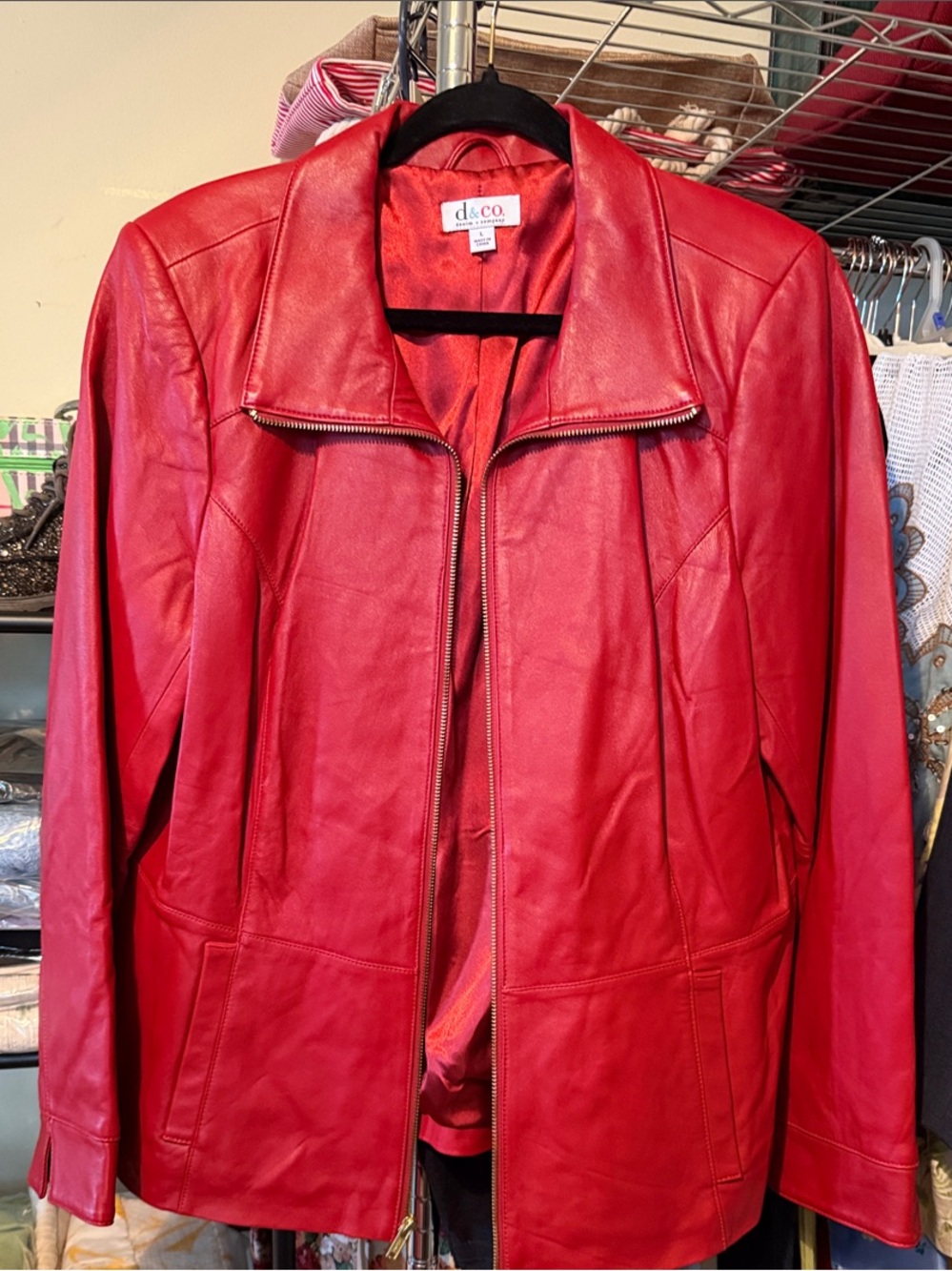 Women's Red Leather Zip-Front Jacket